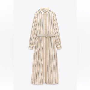 Zara striped belted shirt dress